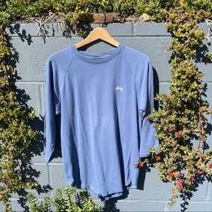 Stussy Medium Blue T-Shirt Baseball sleeves(not short, not long)